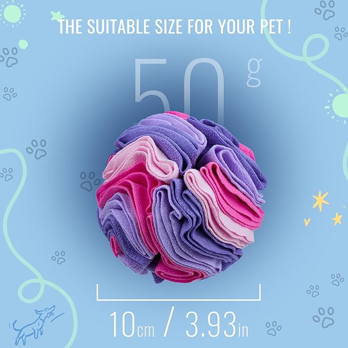 Pet Snuffle Ball, Puzzle Sniffing Interactive Dog Ball for Blind Dogs Training Stress Relief Dog Enrichment Toys Treat Machine Washable (Pink and Purple, 10cm)-Mewly Pet
