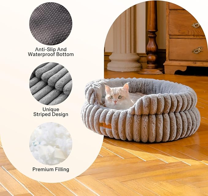 MEWOOFUN Dog Bed for Medium Dogs, Washable Large Cat Beds for Indoor Cats, Donut Pet Bed for Dogs and Cats with Anti-Slip Bottom (Grey, 27"x27"x10")-Mewly Pet