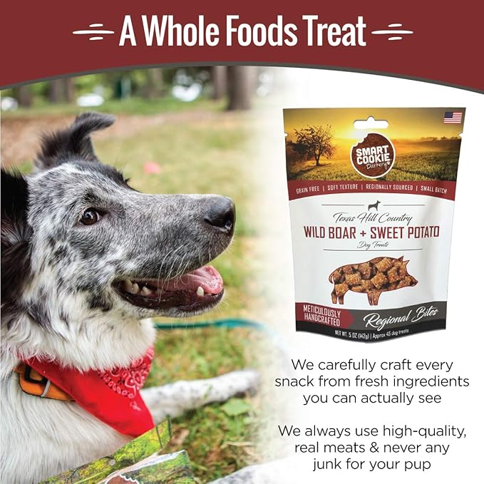 Smart Cookie All Natural Dog Treats - Wild Boar & Sweet Potato - Training Treats for Dogs with Allergies, Sensitive Stomachs - Soft Dog Treats, Chewy, Grain Free, Human-Grade, Made in USA - 5oz Bag-Mewly Pet
