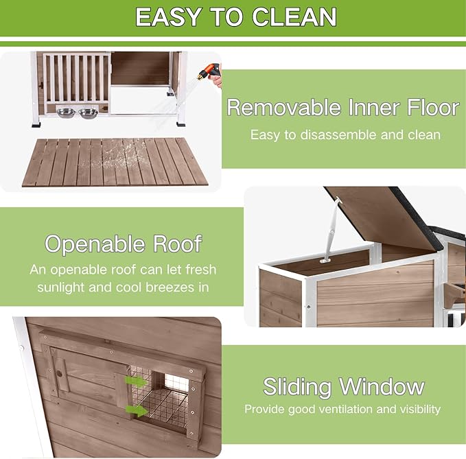 Dog House Outdoor with Bowls Weatherproof Dog Kennel with Anti-Chewing Iron Frame Dog Shelter for Small Medium Dogs(Light Brown)-Mewly Pet