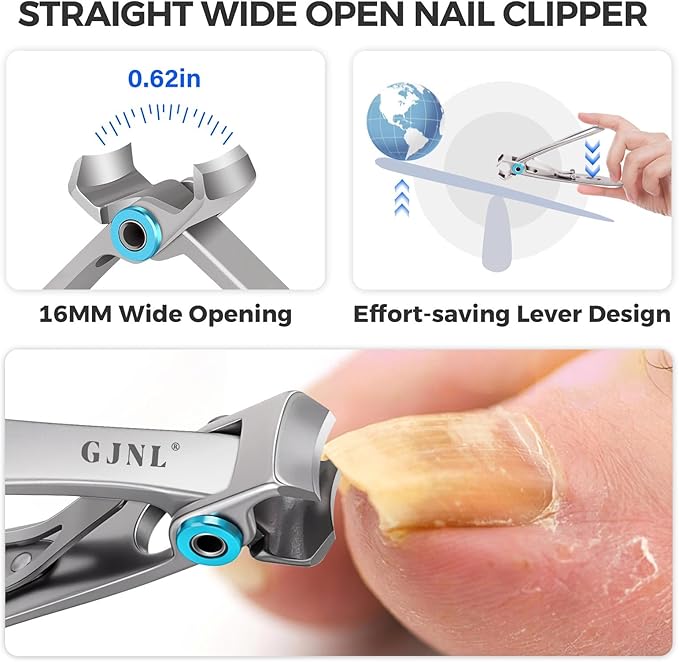 Toenail Clippers for Ingrown Thick Toenails, 16mm/37mm Wide Opening Heavy Duty Toe Nail Clippers for Men Thick Nails with Long Handle, 45 Degrees Very Sharp Slanted Curved Blade Toenail Clippers-Mewly Pet