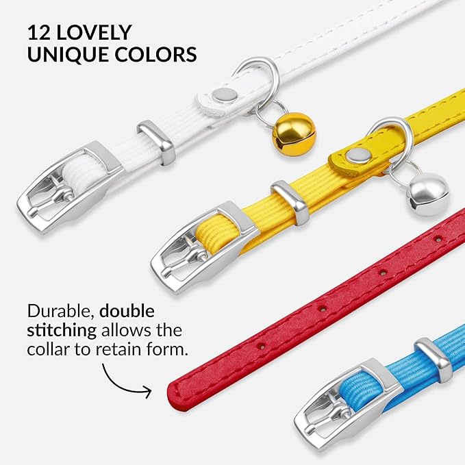 CollarDirect Leather Cat Collar with Bell - Kitten Collar, Small and Big Cat for Boy Cats, Girl Cats with Safety Elastic Strap (Neck Fit 8"-11", Red)-Mewly Pet