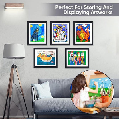 4-Pack Kids Artwork Frames Changeable - Kids Art Frame,Artwork Frames for Kids Art,Children Art Projects Kids Art Frames,8.5x11 Picture Frame for Display Kid Art work,With Storage(Black)
