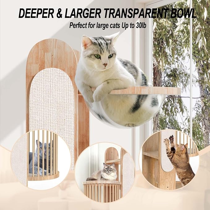 Modern Cat Tree Tower for Indoor Cats, 67" Tall Solid Wooden Cat Tower with Scratching Posts, 6 Level Natural Luxury Cat House with Big Bed, Washable Cushions Cat Furniture for Large Cats White-Mewly Pet