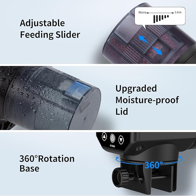 Automatic Fish Feeder Dispenser for Aquarium: Rechargeable Auto Feeders for Tank Turtle Pond Betta - 200ml Smart Food Feeding Timer Dispensers for Flake Pellet Vacation Weekend-Mewly Pet