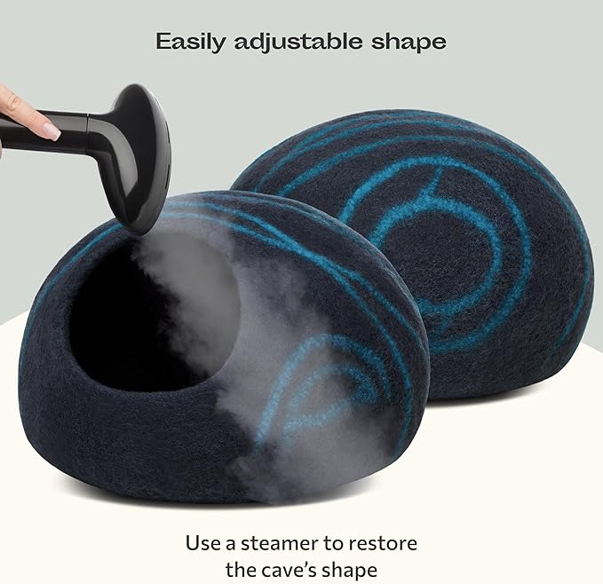 MEOWFIA Cat Cave – Premium Felt Cat Bed for Indoor Cats, Handmade 100% Merino Wool (Medium, Black Aqua)-Mewly Pet