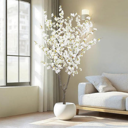 Artificial Cherry Blossom Tree 6ft Tall Indoor Faux White Flower Tree,Fake Cherry Blossom Tree for Home Office Party Wedding Decor