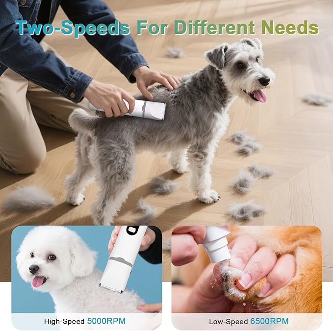 4 in 1 Dog Clippers Grooming Kit with LED Screen, Cordless Quiet Paw Trimmer & Nail Grinder, Rechargeable Waterproof Feet Ear Body Hair Shaver for Cats Dogs Pet Supplies-Mewly Pet
