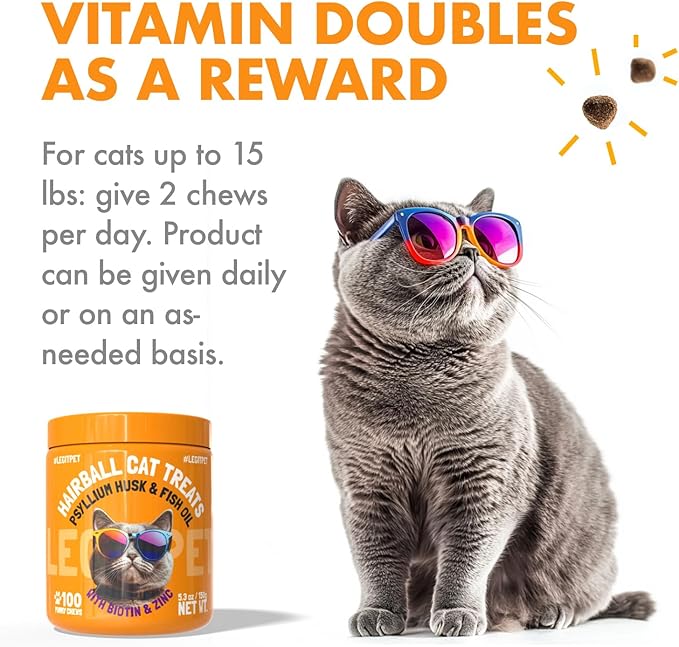 Hairball Treatment for Cats Natural Remedy with Apple Pomace, Psyllium Husk Omega 3 6 Fatty Acids Zinc Biotin Cat Supplement for Indoor Cats Promotes Healthy Digestion Furball Control 100 Yummy Chews-Mewly Pet