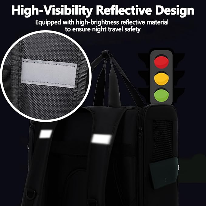 Dog Backpack, Pet Backpack with Breathable Mesh, Pet Travel Carrier with Soft Padded, Reinforced Support, Airline Approved Cat Backpack(Black)-Mewly Pet