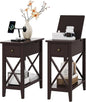 ChooChoo End Table Set of 2, Flip Top Narrow End Table with Drawer, Accent Small Side Table Nightstand for Living Room, Bedroom, and Small Spaces, Espresso