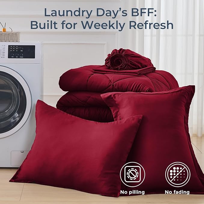 HEVUMYI Red Twin-XL Comforter Set - 5-Piece All Season Bed in a Bag Twin-XL, Ultra Soft Bedding Set with Comforter, Flat Sheet, Fitted Sheet, Pillowcases, Pillow Shams
