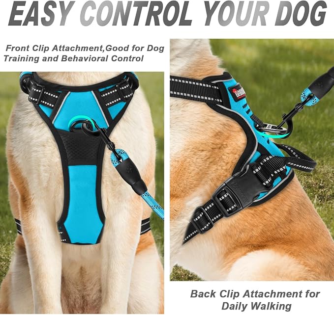 BARKBAY No Pull Dog Harness Front Clip Heavy Duty Reflective Easy Control Handle for Large Dog Walking(Blue,M)-Mewly Pet
