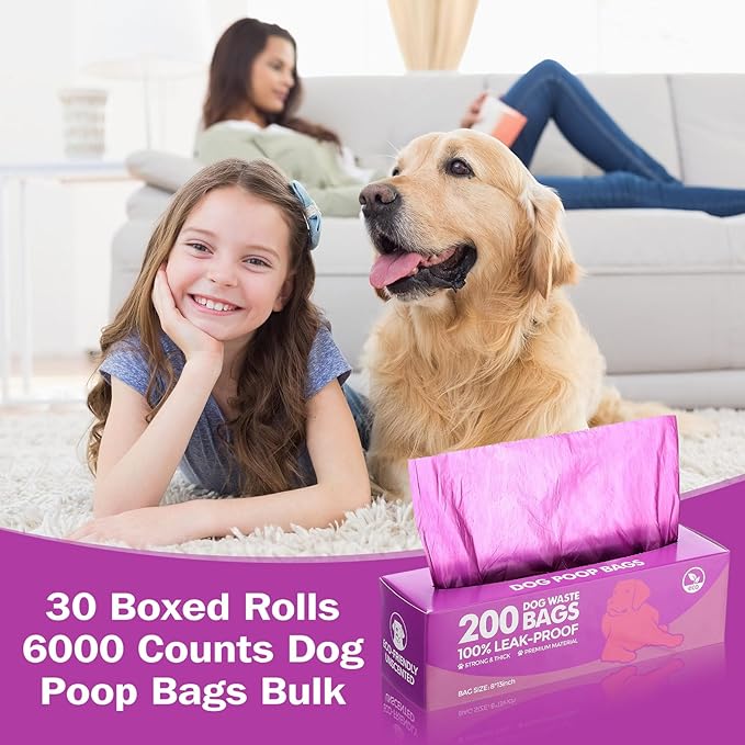 Harloon 6000 Counts Dog Poop Waste Bags 30 Rolls Extra Thick Strong Leak PET Proof Bags Disposable Bulk Universal Doggy Roll Waste Box for Puppy Outdoor Walking Travel (Purple,12 x 8 Inches)-Mewly Pet