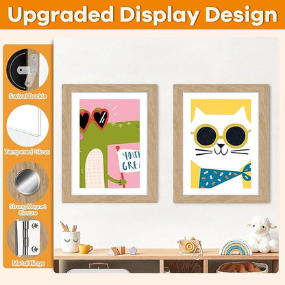 8 Pack Kids Artwork Frames Changeable 8.5 x 11 Inch Children Art Projects Kids Art Frames Front Opening Picture Display Frame, Wood