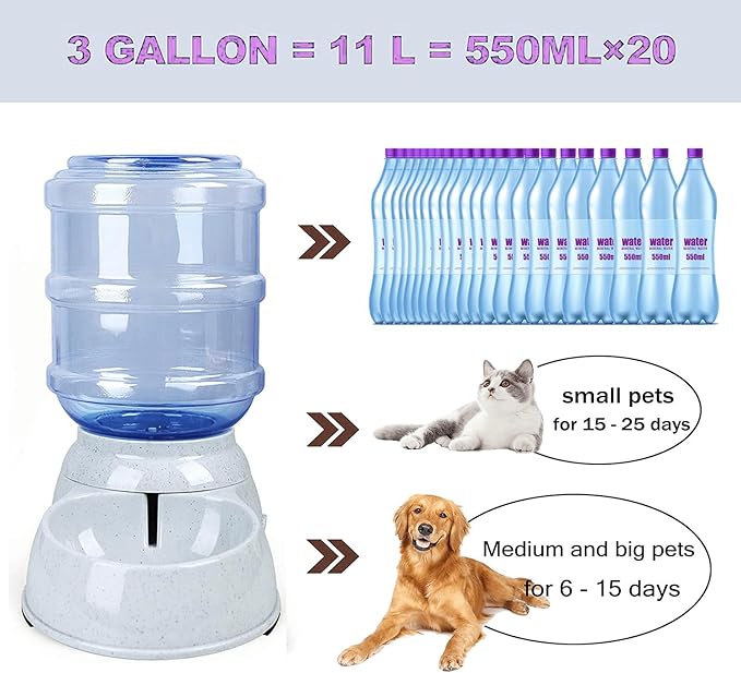 Dog Water Bowl Dispenser,3 Gallon/ 11L Pet Water Dispenser Station for Large Dogs and Cats,Gravity Automatic Feeder,Large Size Dog Drinking Fountain-Mewly Pet