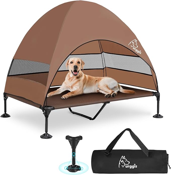 Upgraded Elevated Dog Bed with Canopy, Portable Raised Outdoor Dog Bed with Stable Anti-Slip Feet, Wider Shade Pet Bed Cot, Raised Dog Beds for Large Dogs Camping, Indoor & Outdoor Use-Mewly Pet