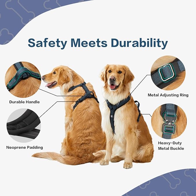 CLEPAWS Dog Harness for X-Large Dogs, No Pull Dog Harness Easy Walk with Metal Hardware, Ergonomic Y-Shaped Design, Soft Padding, Padded Handle, Durable High-Tensile Nylon (Nightfall, XL)-Mewly Pet