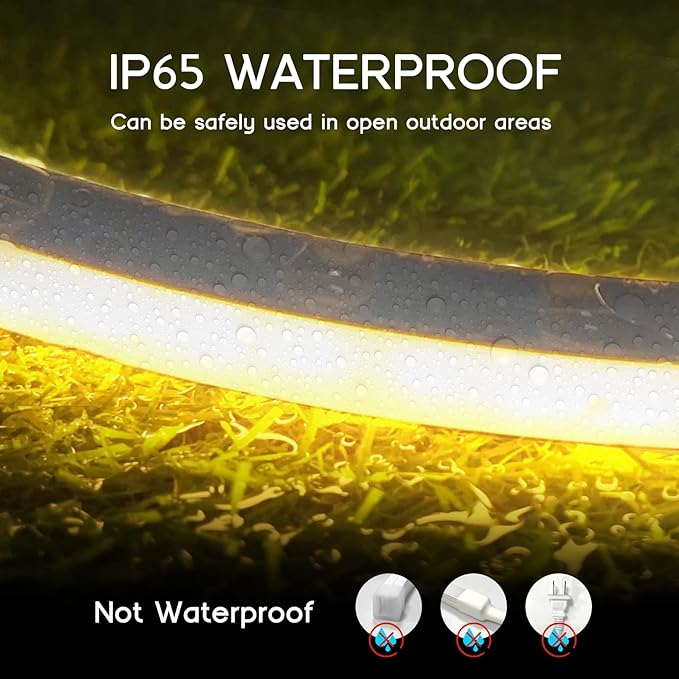 LED Strip Lights Yellow,9.8ft 110-120V Neon Rope Lights,Flexible Silicone Outdoor Waterproof Neon Strip Lights for Bedroom,Mirror,Kitchen Cabinet, Living Room,Halloween Decor