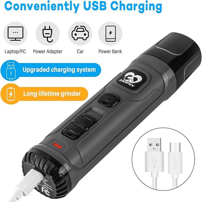 Casfuy Dog Nail Grinder with 2 LED Light - New Version 2-Speed Powerful Electric Pet Nail Trimmer Professional Quiet Painless Paws Grooming & Smoothing for Small Medium Large Dogs and Cats (Grey)-Mewly Pet