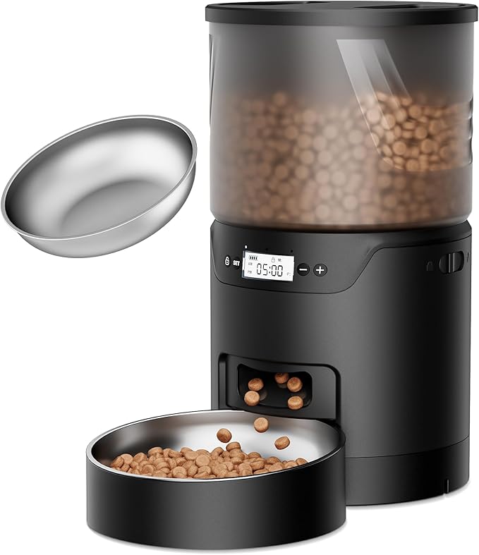 Automatic Cat Feeder: 3L Auto Food Dispenser with Timed Feeding| 6 Meal Programmable& 1-20 Portion Precise Control- Easy to Clean for Cat Indoor| Desiccant Keep Food Fresh with Staiess Bowl-Mewly Pet
