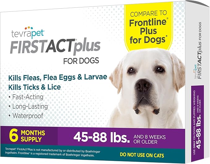 FirstAct Plus Flea Treatment for Dogs, Large Dogs 45-88 lbs, 6 Doses, Same Active Ingredients as Frontline Plus Flea and Tick Prevention for Dogs-Mewly Pet
