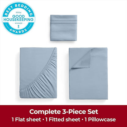Mellanni Extra Deep Twin Sheets - 3 PC Iconic Collection Bedding - Hotel Luxury, Ultra Soft, Cooling Bed Sheets - Wrinkle, Fade, Stain Resistant (Twin, Blue Hydrangea)