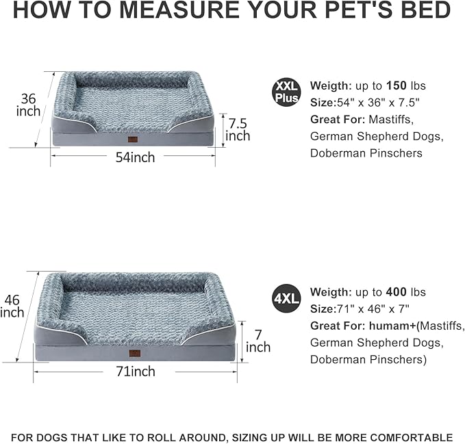 WNPETHOME Dog Beds for Large Sized Dogs, Washable Orthopedic Dog Couch Sofa Bed with Waterproof Lining & Non-Skid Bottom for Pet Sleeping-Mewly Pet