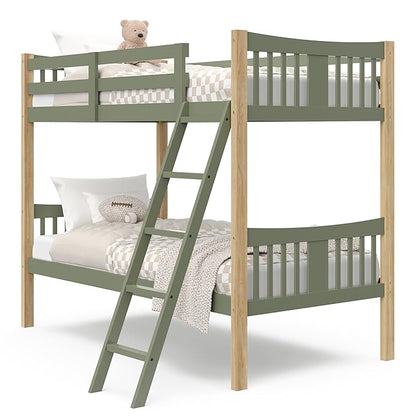 Storkcraft Caribou Bunk Bed Twin Over Twin Bunk Bed (Olive and Natural) - GREENGUARD Gold Certified, Twin Bunk Beds for Kids, Converts to 2 Individual Twin Beds (Mattress not Included)