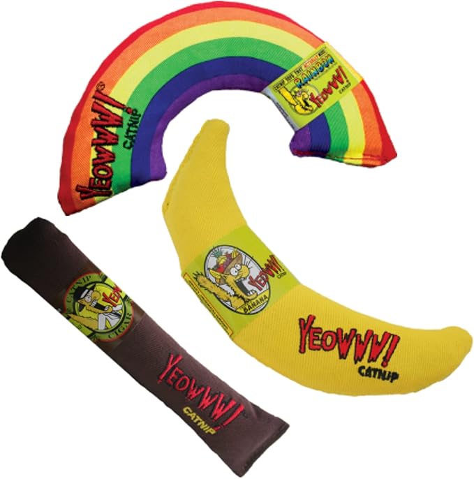 Yeowww! Catnip Toy Variety Pack ? Cigar & Banana & Rainbow ? Made in USA-Mewly Pet