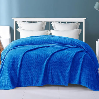 Exclusivo Mezcla Fleece King Size Blanket for Bed, 90x104 Inches Soft Cozy Jacquard Flannel Blankets, Lightweight Fuzzy Plush Warm for Winter, Cobalt Blue