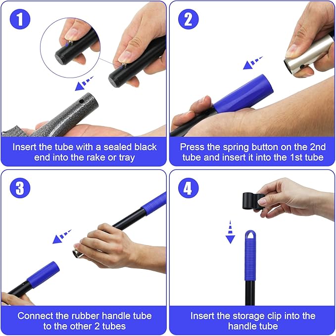 Pooper Scooper, Dog Pooper Scooper Tray and Rake Set with Adjustable Stainless Steel Long Handle for Large Medium Small Dogs (Blue)-Mewly Pet