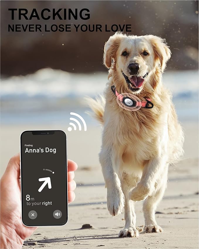 TagME Airtag Dog Collar,Waterproof Reflective Pet Collar with Airtag Holder,Soft Padded and Double D-Rings for Large Dogs,Baby Pink-Mewly Pet