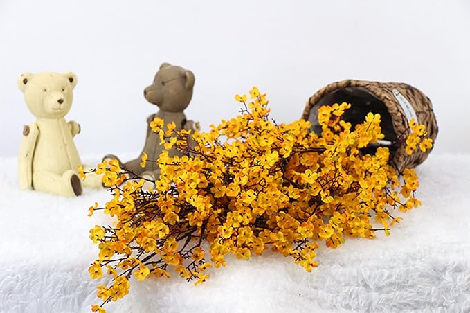 JAKY-Global Babys Breath Fabric Cloth Artificial Flowers 9 Bundle European Fake Silk Plants Decor Wedding Party Decoration Bouquets Real Touch DIY Home Garden (Yellow Orange 9pcs)