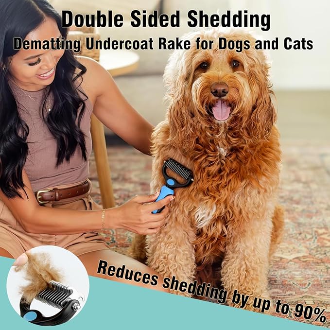 3PCS Dog Grooming Brush - Dog Brush for Shedding Massaging Bathing - Double Sided Shedding, Dematting Undercoat Rake - Self Cleaning Slicker Comb for Dogs and Cats with Long or Short Coats-Mewly Pet