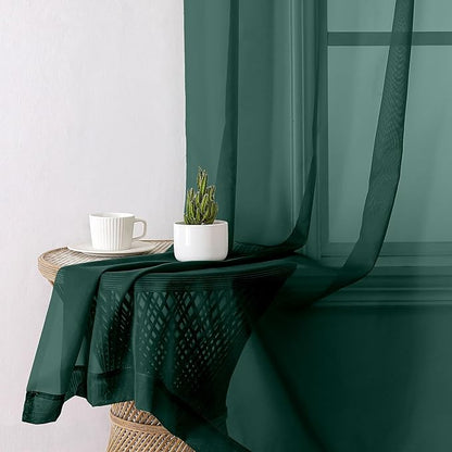 Aiyufeng Hunter Green Sheer Curtain Drapes 84 Inch Length 2 Panels for Living Room, Light Filtering Voile Green Drapes for Bedroom, Patio, Sliding Door, Each 40" W x 84" L