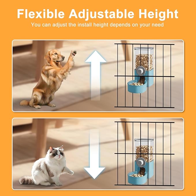 Auto Gravity Food Dispenser for Cage Hanging, 41OZ Capacity Hanging Automatic Pet Cage Feeder, Food Bowl for Cats Dogs Rabbit Ferret Chinchilla Bird Hedgehog Guinea Pig (Blue)-Mewly Pet