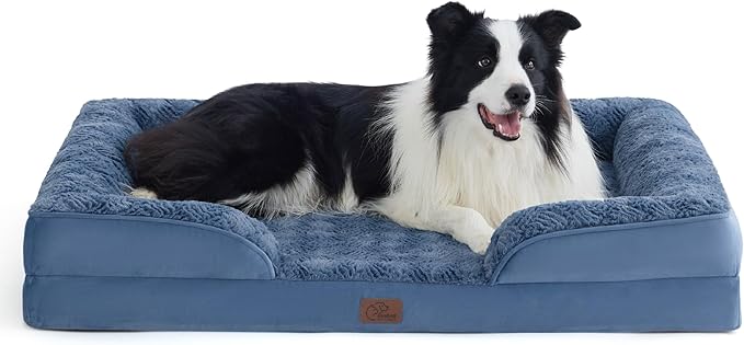 Bedsure Orthopedic Dog Beds Large Sized Dog - Washable Large Dog Cat Bed Waterproof, Comfort Dogs Couch Sofa with Washable Removable Cover, Pet Bed with Nonskid Bottom, Plush-Blue, 35"-Mewly Pet