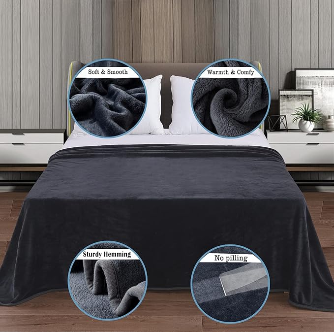 Soft Blanket Twin Size Fleece Warm Fuzzy Throw Blankets for The Bed Sofa Lightweight Charcoal Grey 66" x 90"