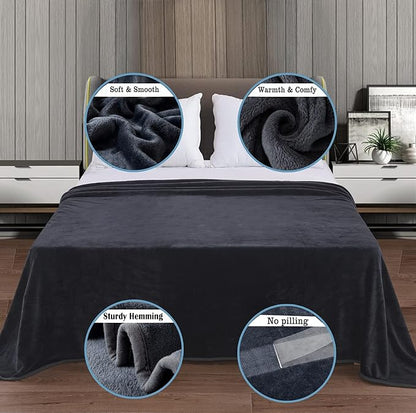 Soft Blanket Twin Size Fleece Warm Fuzzy Throw Blankets for The Bed Sofa Lightweight Charcoal Grey 66" x 90"