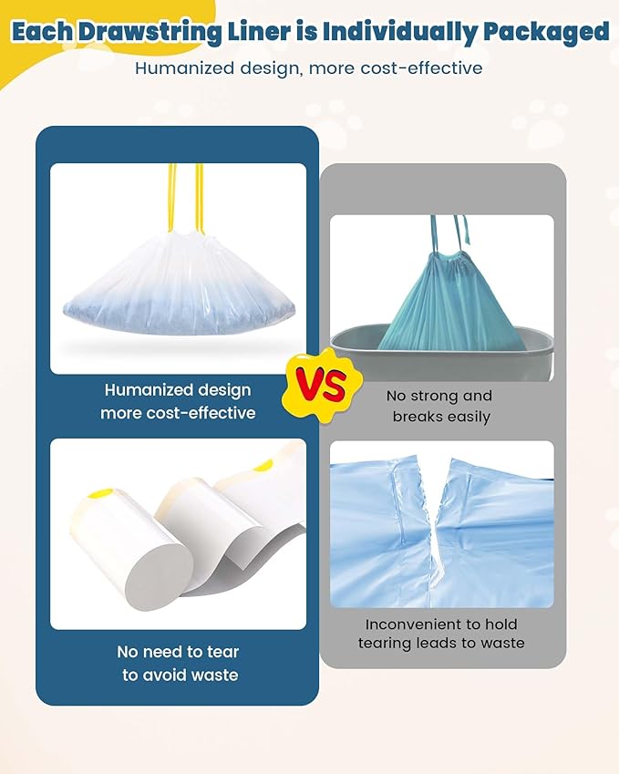 KONE Cat Litter Bags for Robot 3/4, 2 mil Thickened Drawstring Waste Drawer Liners Compatible with Most Self-cleaning Automatic Boxes - 57 Count Pet Kitten Poop Disposable Replacement Bag, 5-9 Gal-Mewly Pet