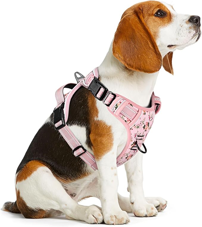 Timos No Pull Dog Harness, Release at Neck Reflective 3 Snap Buckles Adjustable No Choke Pet Vest with Front & Back 2 Leash Clips, Soft Padded Control Training Handle for Small Medium Large Dogs-Mewly Pet