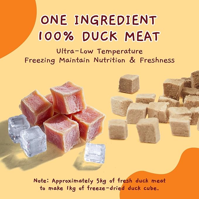 Jungle Calling Freeze Dried Cat Treats, 9.17 oz Single Ingredient Duck Meat for Cats Puppy Dogs, High Protein Food Topper Cube Healthy Dog Treat, Rawhide Free Snacks for Training Bites-Mewly Pet
