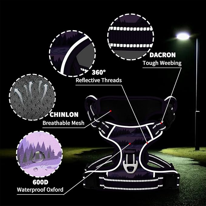 Timos Dog Harness,No-Pull Pet Harness Adjustable Soft Padded Dog Vest,Reflective No-Choke Pet Oxford Vest with Easy Control Handle for Large Dogs,Moon Night,L-Mewly Pet