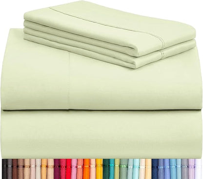 LuxClub 4 PC Sheet Set Bed Sheets Deep Pockets 16" Eco Friendly Wrinkle Free Cooling Machine Washable Hotel Bedding Silky Soft - Sage Green Queen