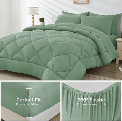 HEVUMYI Light Green Twin-XL Comforter Set - 5-Piece All Season Bed in a Bag Twin-XL, Ultra Soft Bedding Set with Comforter, Flat Sheet, Fitted Sheet, Pillowcases, Pillow Shams