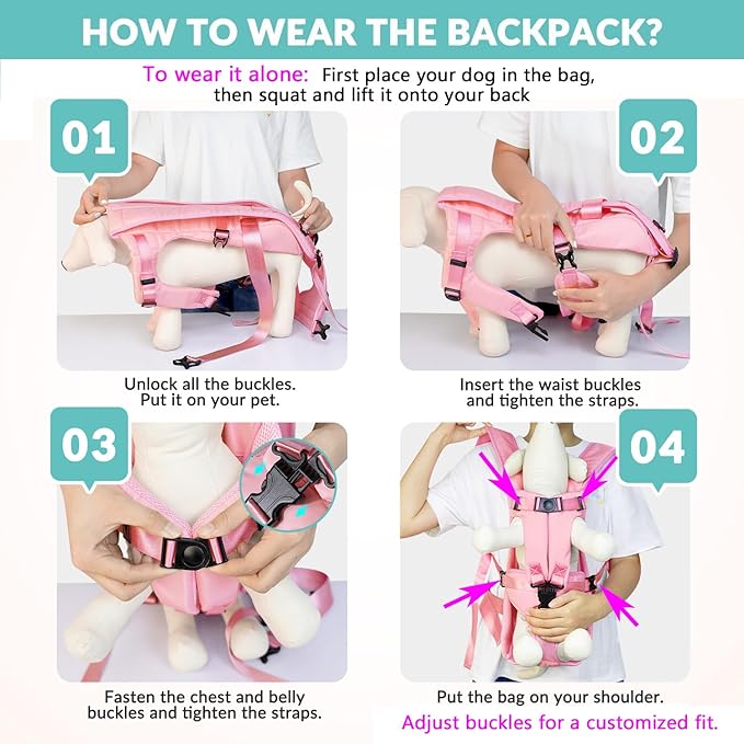 Lukovee Dog Backpack Carrier, Legs Out Easy-fit Dog Front Carrier for Small Medium Dogs, Adjustable Hands Free Dog Chest Carrier for Hiking Cycling (PI,Small)-Mewly Pet