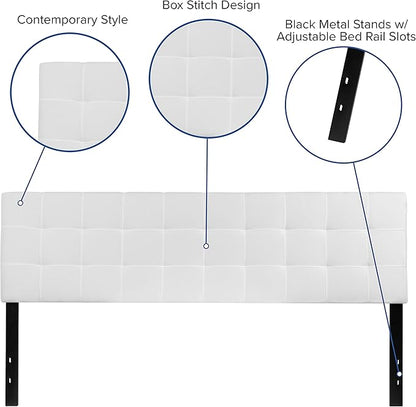 Flash Furniture Bedford Tufted Upholstered King Size Headboard in White Fabric