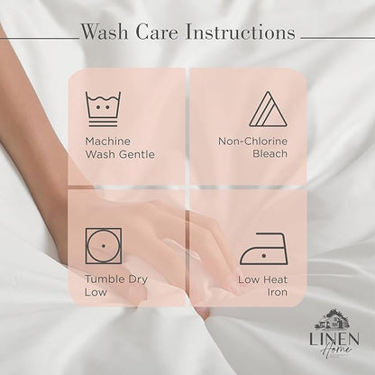 Linen Home 100% Cotton Percale Sheets Full Size, Brushed Rose, Deep Pocket, 4 Pieces Set - 1 Flat, 1 Deep Pocket Fitted Sheet and 2 Pillowcases, Crisp Cool and Strong Bed Linen