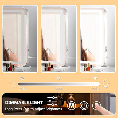 23" x 18" Vanity Mirror with Lights, Led Makeup Mirror, Lighted Makeup Mirror with 3 Color Dimmable Lights, Smart Touch Screen Control, Aluminum Metal Frame,USB Charging Port
